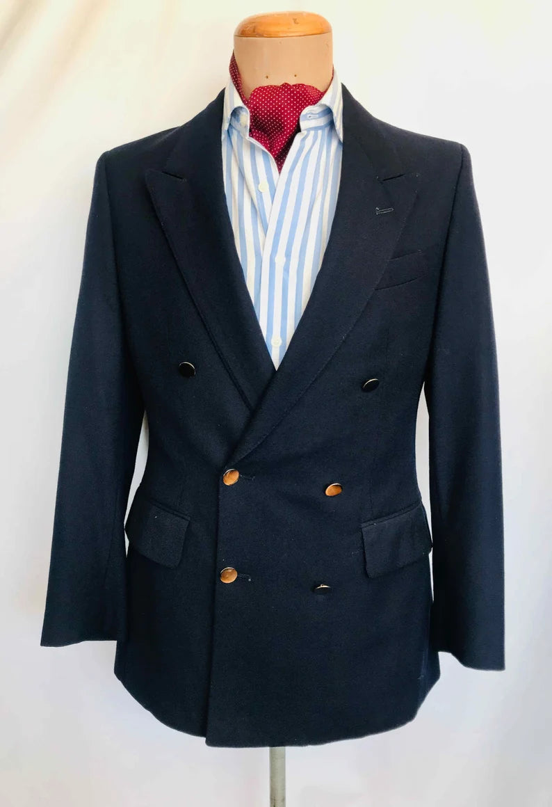 Double Breasted Blazer Vintage Navy Jacket Wool 60s Jacket Ch Size 36