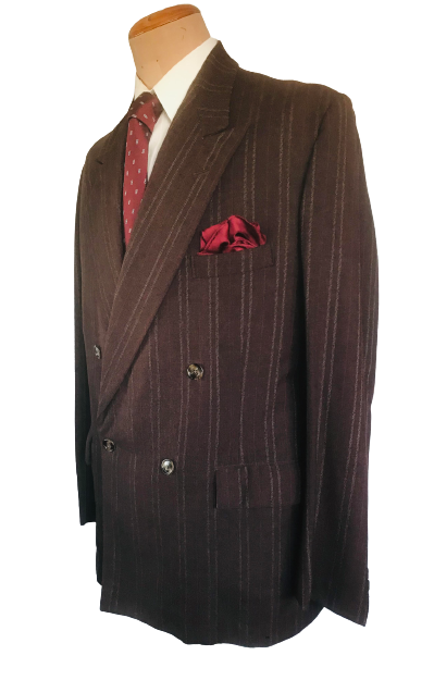 Vintage 30s /40s Jacket Brown Striped Double Breasted Wool Suit Jacket