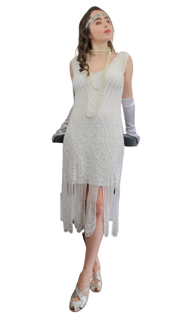 1920s Gatsby White Beaded Flapper Dress