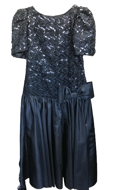 1980s Black sequin taffeta dress