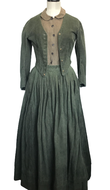 Colonial green cord Jacket skirt & cotton blouse