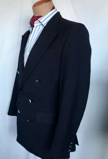 Double Breasted Blazer Vintage Navy Jacket Wool 60s Jacket Ch Size 36