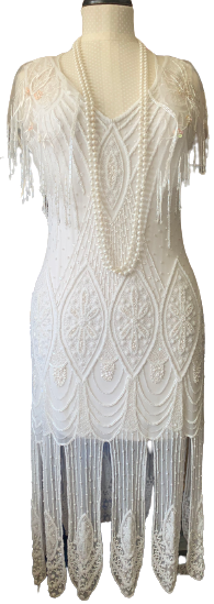 1920s Gatsby White Beaded Flapper Dress