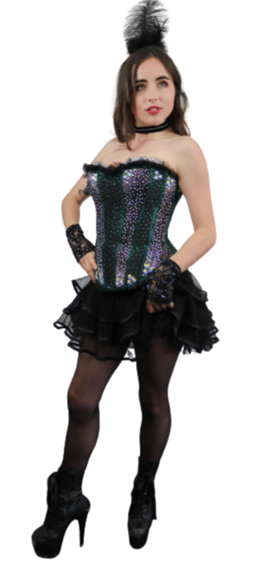 Burlesque sequin corset frill skirt & accessories