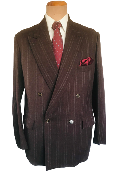Vintage 30s /40s Jacket Brown Striped Double Breasted Wool Suit Jacket